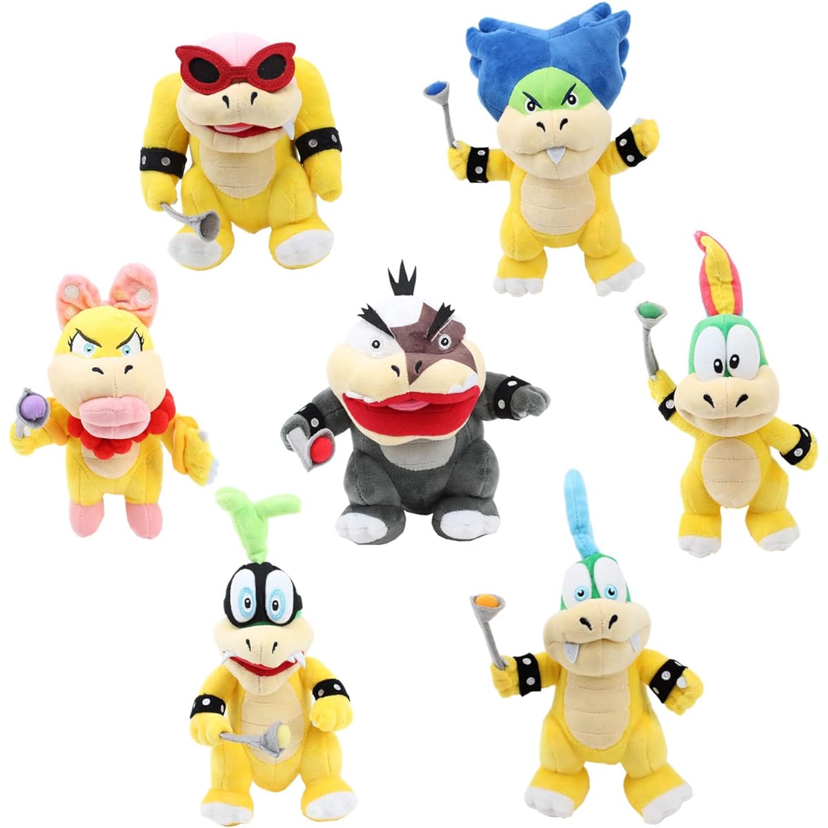 Laruokivi 7pcs/Set Koopalings Plush Standing Dolls Larry, Lemmy, Wendy, Iggy, Ludwig, Morton & Roy Cute Koopa Plush Figure Toys