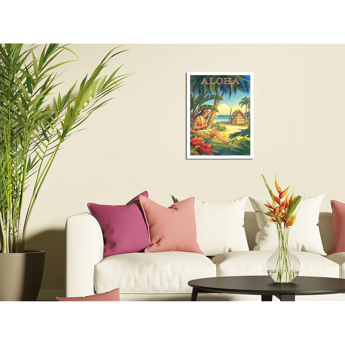 Pacifica Island Art Aloha - Hawaii - Ukulele and Hula Dancer - Vintage Hawaiian Travel Poster by Köln Erickson - Premium 290gsm Bamboo Paper Print 24x32 inches