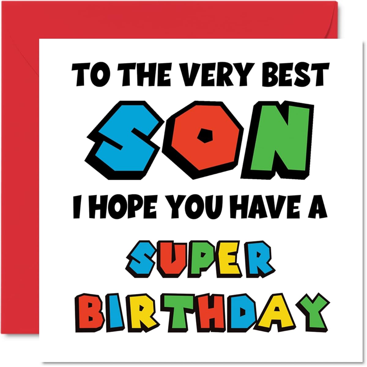 Fun Birthday Card for Son - Super Birthday - Happy Birthday Card for Son from Mom or Dad Video Game Birthday Gift 5.7 x 5.7 Inch Gamer Birthday Greeting Card Gift for Son
