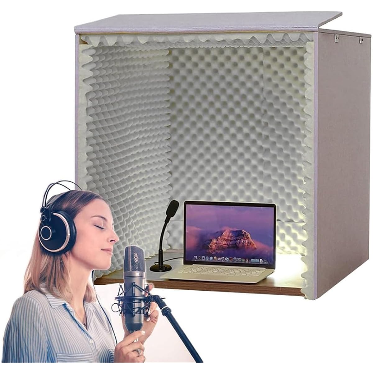 Portable vocal booth, isolation booth, desktop soundproof cover, sound booth, sound deadening, homemade sound recording vocal booth box for studio desk, recording booth, microphone
