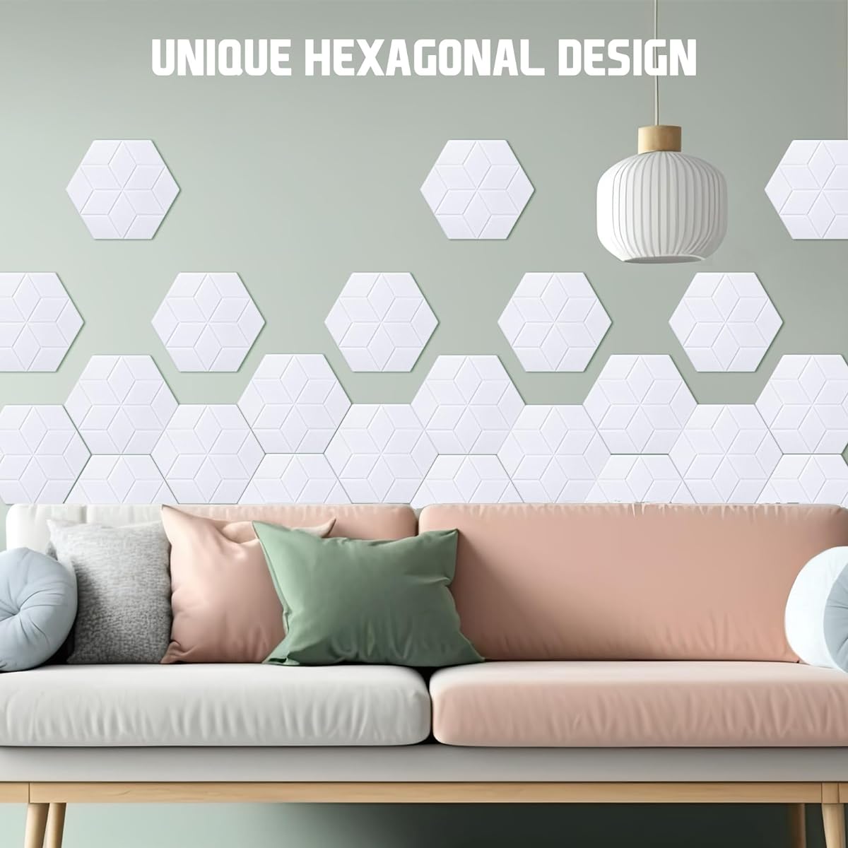 Hanaive 36 Pieces Hexagonal Acoustic Panels 12 x 10 x 0.4 Inch Soundproof Absorption Damping Wall Panel White Noise Canceling Panel Tile Pad for Studio Recording Room Office Home