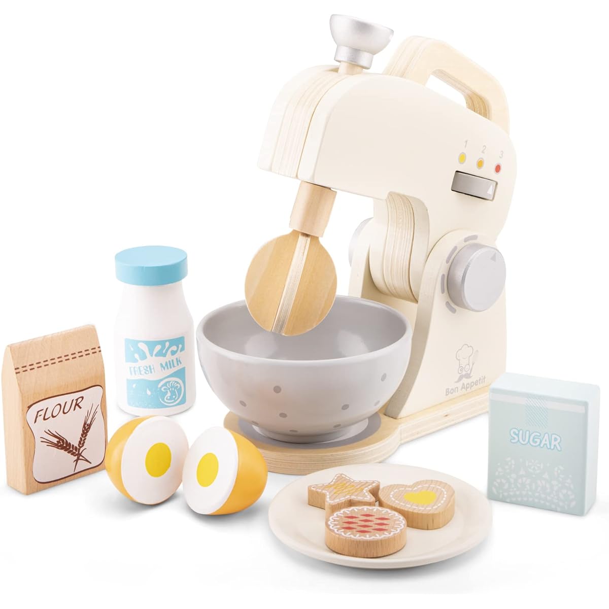 Classic Toy Wooden Mixer Set Pretend Play Toys for Kids Cooking Simulation Educational Toy Color Perception Toy Preschool Toddler Boys Girls