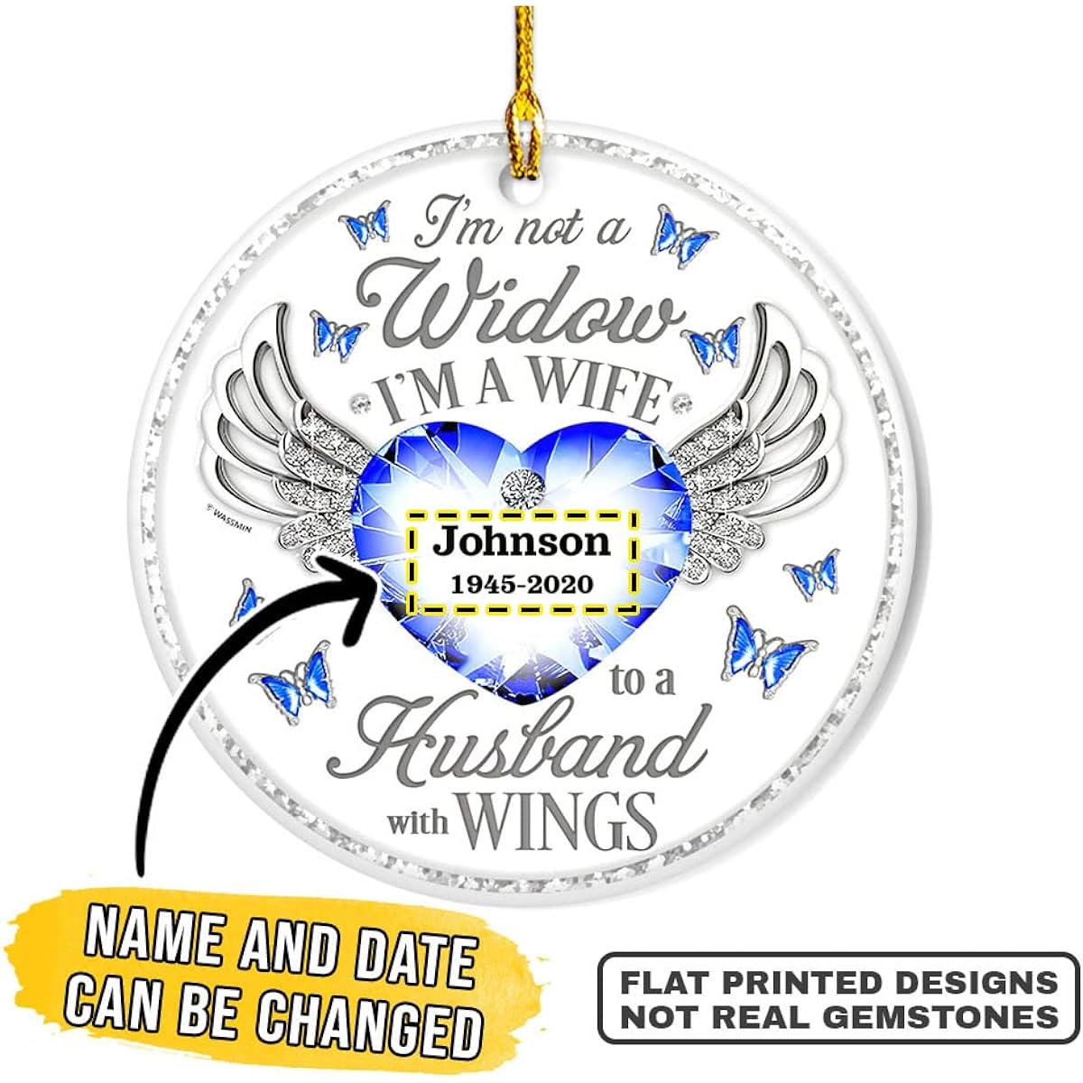 Wassmin Personalized Memorial Ornament Not A Widow Wife to Husband with Husband Acrylic Plastic Ornament Christmas Tree Decoration Condolence Love Memories Keepsake Gift Heavenly Christmas