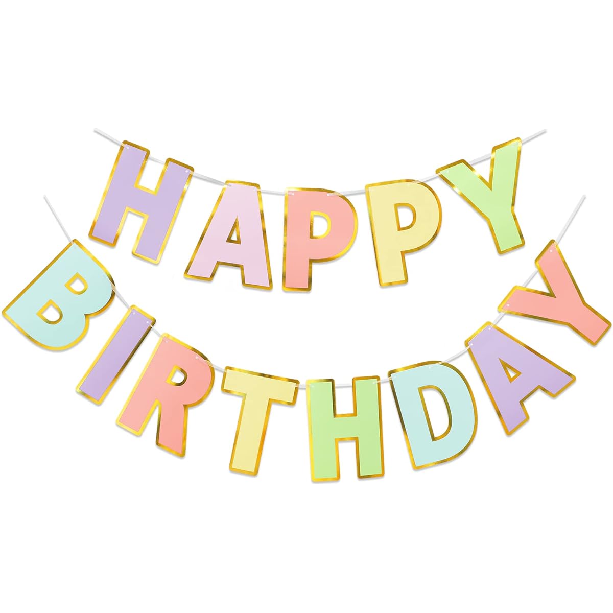 LITAUS Pastel Happy Birthday Banner - Pre-strung 9ft No DIY Required | Birthday Decorations | Birthday Decor | Birthday Sign | Birthday Decor Backdrop | Birthday Banner | Pastel Birthday