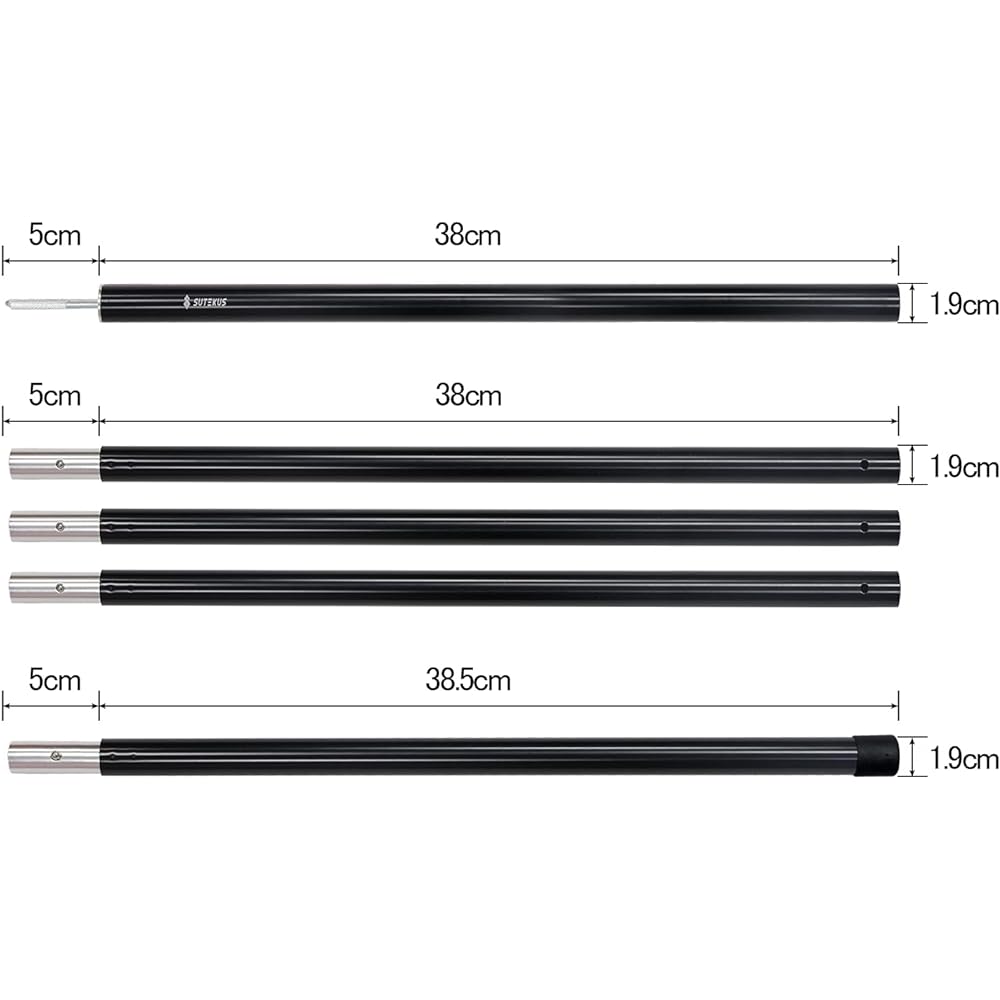 Sutekus Aluminum Adjustable Pole for Tent Tarp Wing, Diameter 19mm, Total Length 190cm, Set of 2, Nylon Top Ball Included