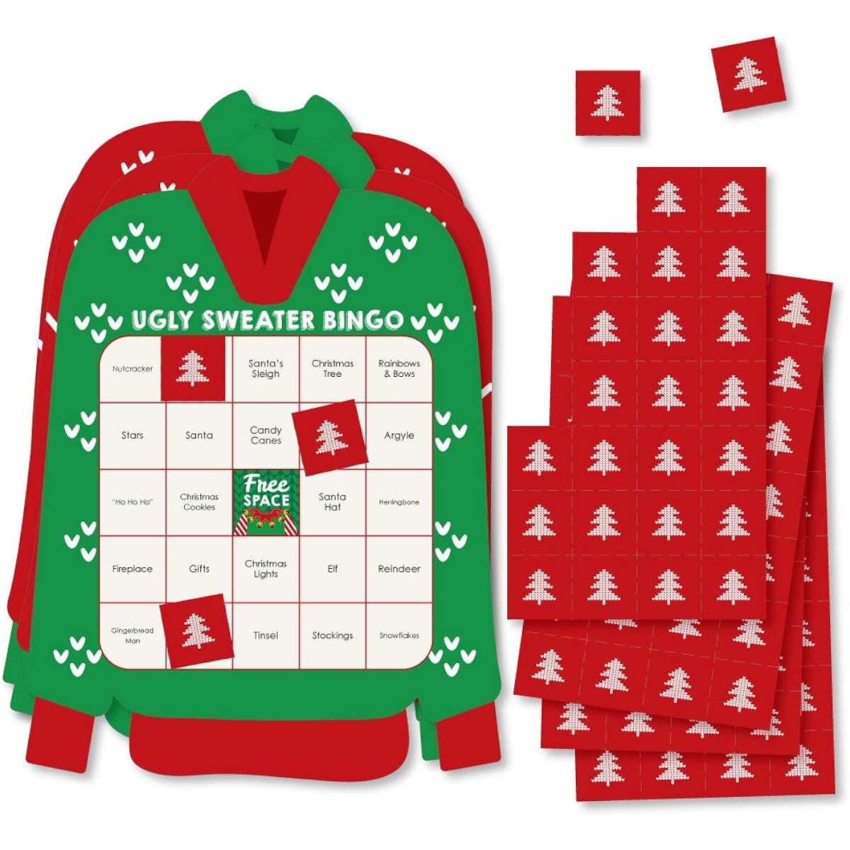 Big Dot of Happiness Ugly Sweater Bar Bingo Cards and Markers Holiday & Christmas Party Bingo Game Set of 18