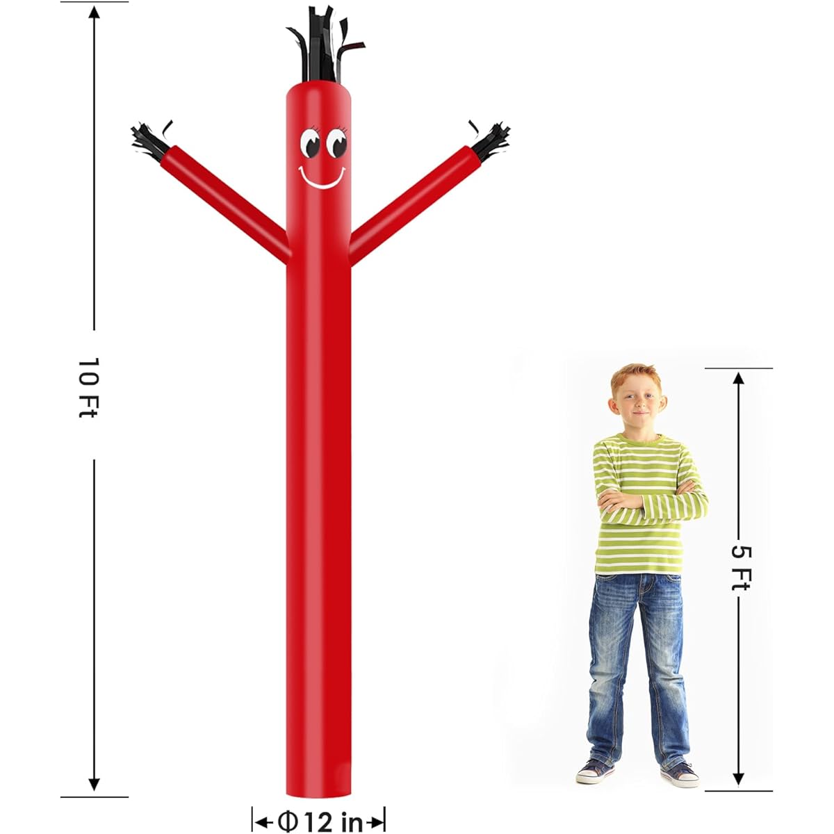 MOUNTO 10' Inflatable Dancer Tube Man Attachment 10'12" Height Wacky Waving Inflatable Dancing Tube Guy Heavy Duty Ripstop Nylon (Blower Not Included) (Red)