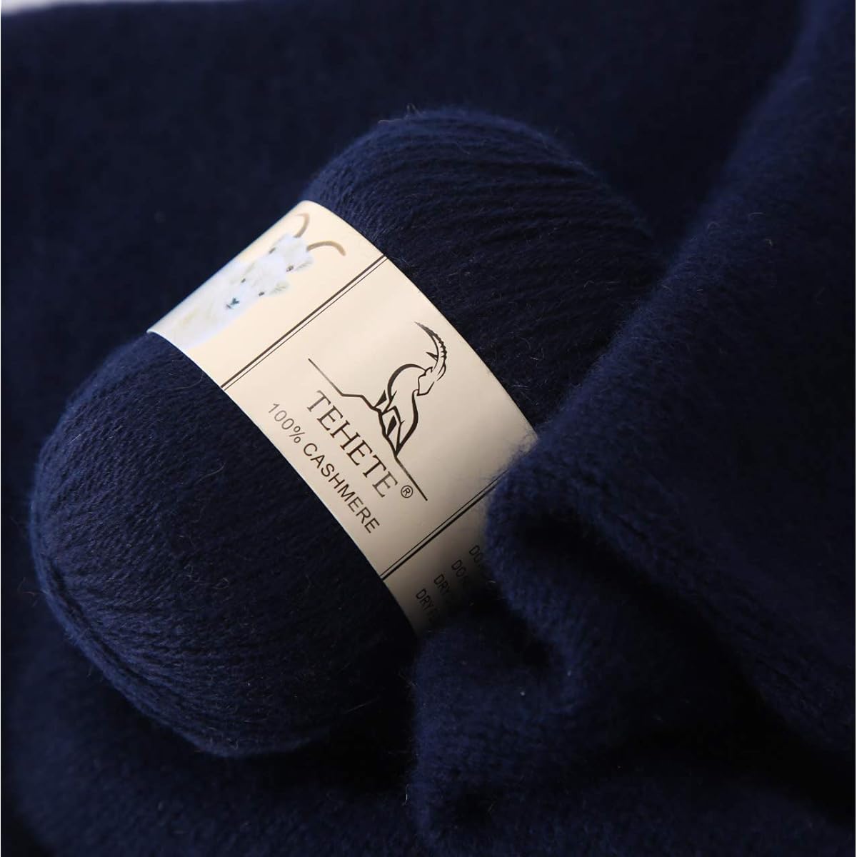 TEHETE 100% Cashmere Yarn for Crocheting 3 Ply Warm Soft Luxurious Fuzzy Knit Yarn (Navy)