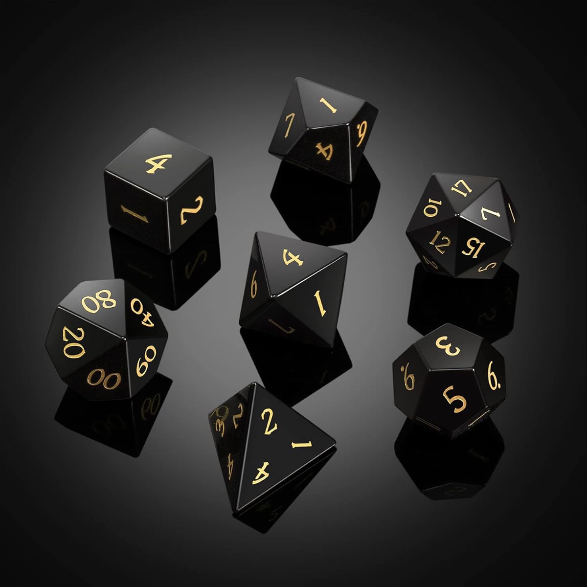 Obsidian Dice D&D DNDND Full Set Gem Dice Set with Huge Gift Case for Dungeons & Dragons & Tabletop Games (Ovidian)