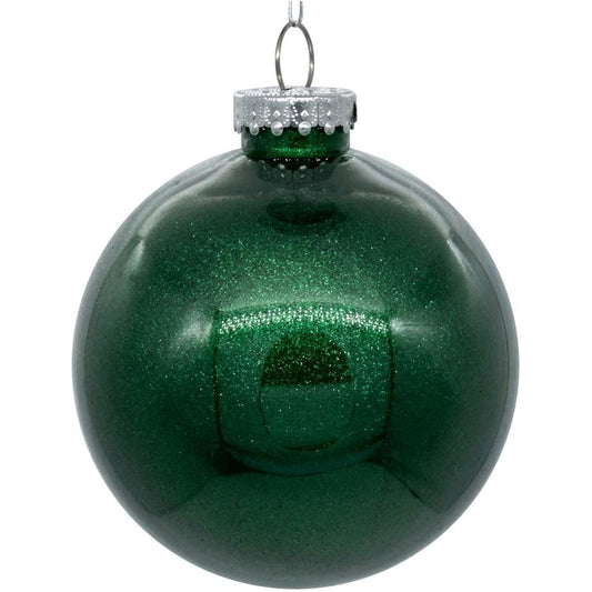 Vickerman 6" Clear Ball Christmas Ball Christmas Ornament with Emerald Glitter Decor