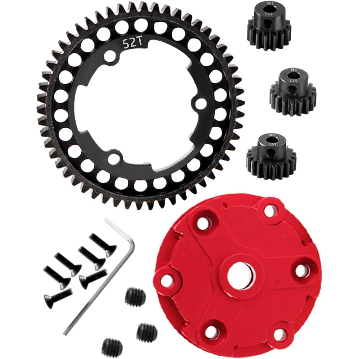 hopsupRC 45# Steel Spur Gear 52T & Aluminum Cush Drive (15T+17T+19T) Pinion Gear Set Upgrade Parts for 1/5 X-Maxx 1/10 E-Revo2.0 #6449#7793X Red