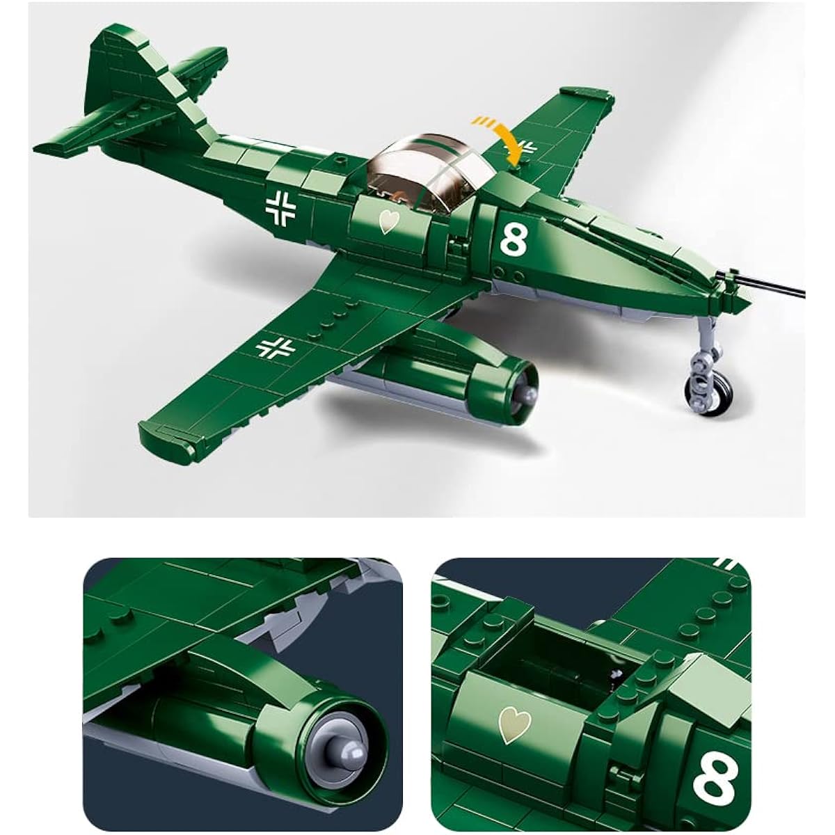 DAHONPA ME-262 Type Jet Military Fighter Building Bricks Set with 1 Figure, Air Force Building Blocks Toys, Gifts for Kids and Adults.