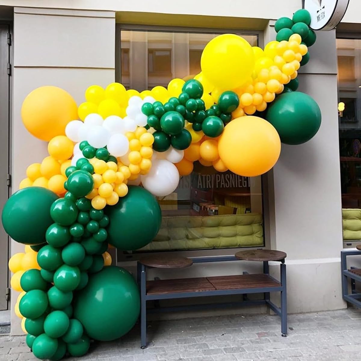 Toylin Retro Green Yellow Balloon Garland Arch Kit, 18" 10" 5" Green and Yellow White Balloons, Green Balloon Set for Wedding Birthday Balloons Baby Shower Decorations