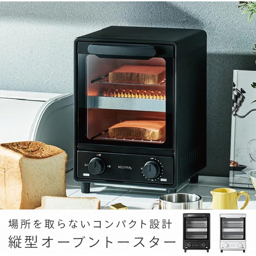 NEUTRAL Toaster Oven NR-K-TS4 (Black) Vertical Toaster 2-Tier Toaster Slim 1000W 3-Stage Heat Power Switching Internal Temperature Adjustment Function Simple Monochrome NR-K-TS4