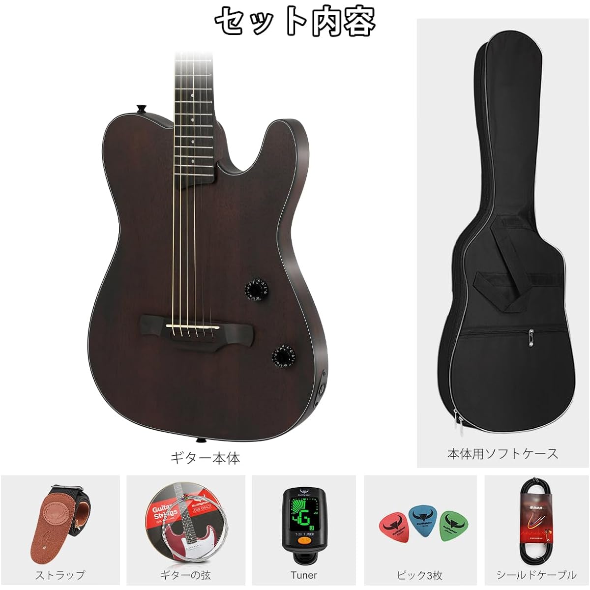 Bullfighter Silent Guitar Acoustic Guitar Travel Guitar Quiet Beginner Practice Steel String Electric Acoustic Guitar Folk Guitar Equipped with a Built-in Pickup System (Steel Strings)
