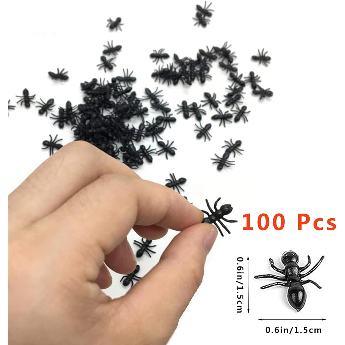Bhbuy 100pcs Mini Fake Ants Toys Plastic Ants Toy Figures Prank Joke Toys Halloween Christmas Party (0.6 inch)