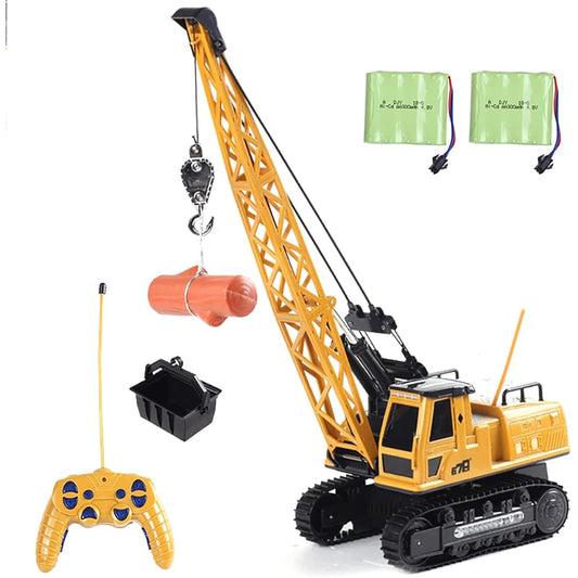 Remote Control Tower Crane - 12 Channel 2.4GHz Remote Control Lift Model Truck Excavation Engineering Toys with 2 Rechargeable Batteries Crawler Loader Excavator Bulldozer RC Construction Toys for Kids