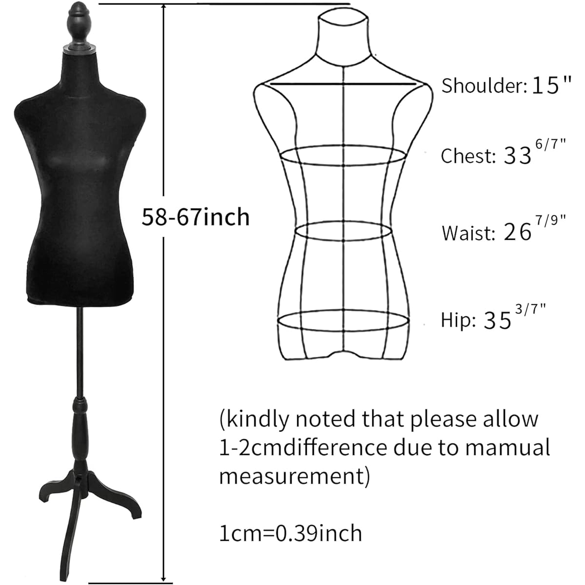 Female Mannequin Dress Form Torso Tripod Stand Display