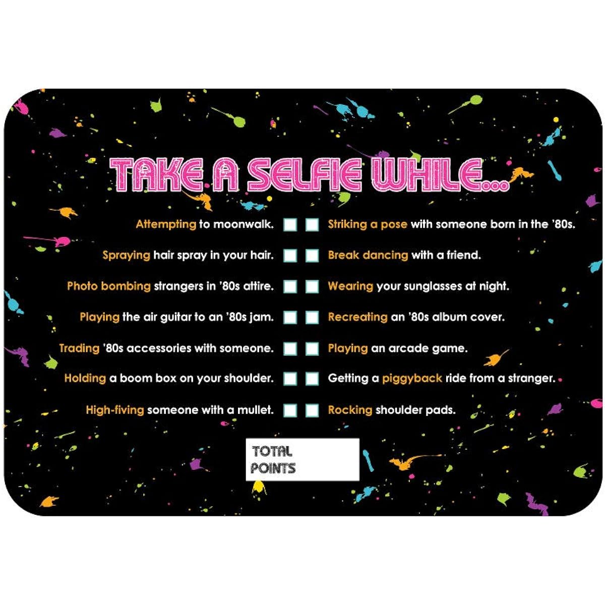 80's Retro - Selfie Scavenger Hunt - Total 1980s Party Games - Set of 12