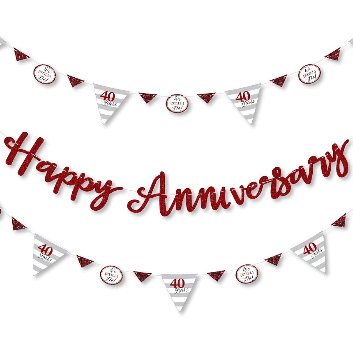 Big Dot of Happiness We Still Do - 40th Wedding Anniversary - Anniversary Party Letter Banner Decorations - 36 Banner Cutouts and Happy Anniversary Banner Letters
