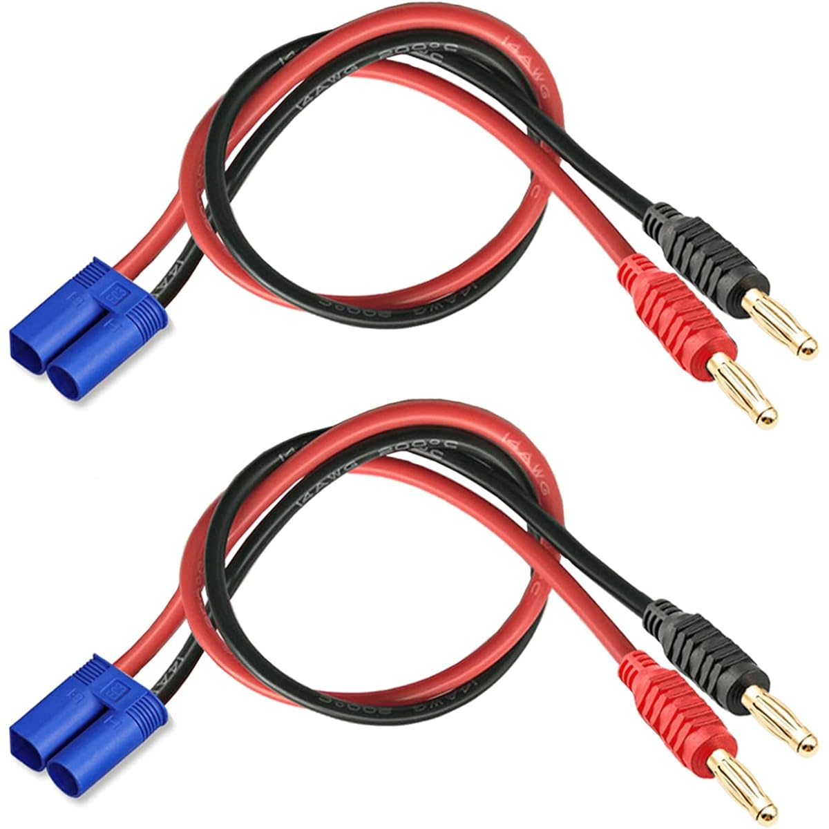 WOODGUILIN EC3 Connector Plug EC3 Male Connector 4mm Banana Connector Battery Charger Adapter 12AWG 30cm Cable Wire for RC Helicopter Car Toy Quadcopter Vehicle (EC3 2 Pack)