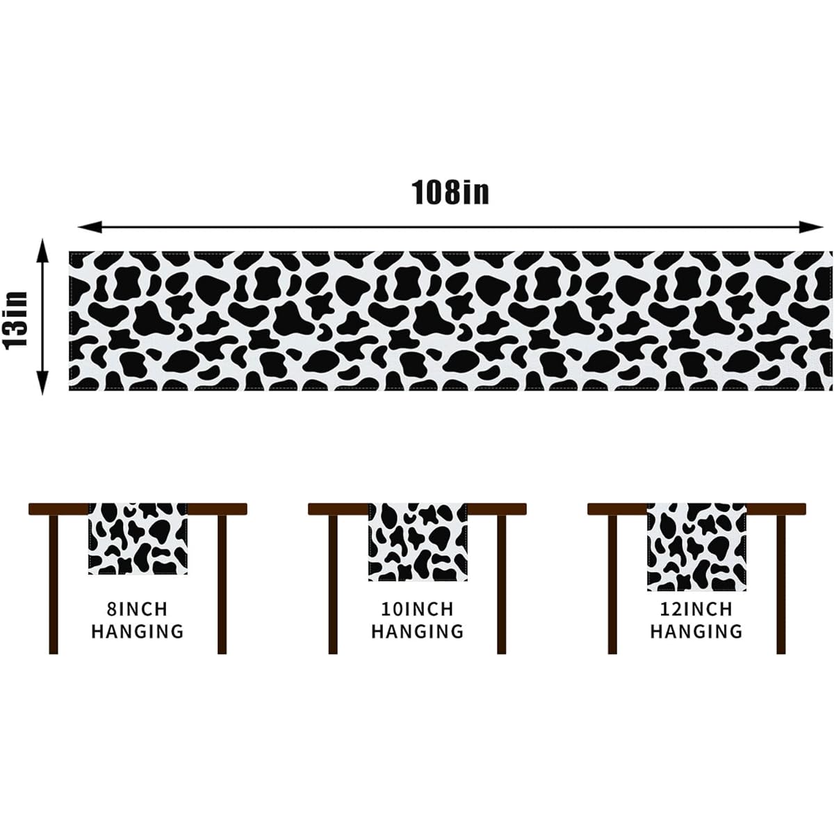 Rvsticty Linen Cow Print Table Runner Black and White Cowhide Tablecloth Barnyard Birthday Party Decorations and Supplies for Home Kitchen Table 13x108 Inch