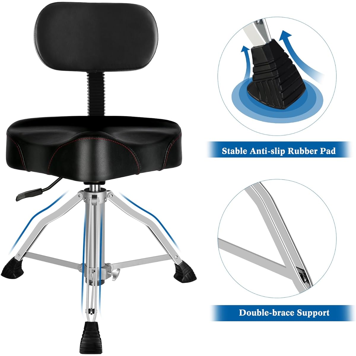 EASTROCK Drum Throne Height Adjustable Motorcycle Style Heavy Duty Drum Chair with Backrest Drum Stool Drummer for Adults