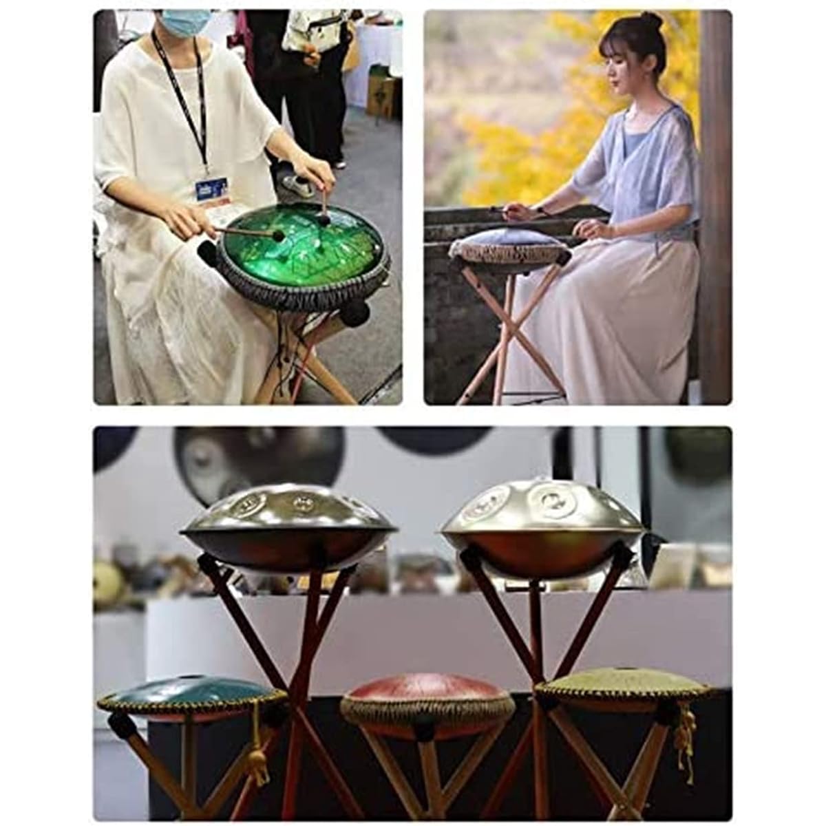 Stand Suitable for Steel Tongue Drum, Ethereal Drum, Triangular Wet Wood Snare Stand, Adjustable Triangular Wet Wood Snare Stand, Perfect for 10 to 22 inch Drum Percussion Instruments (L)