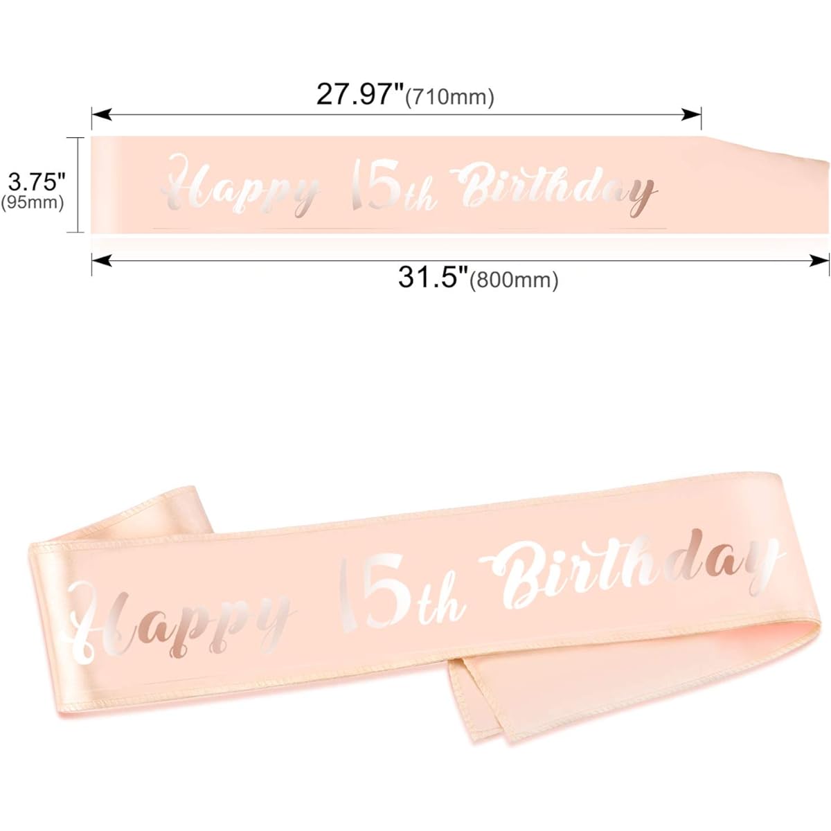 HOWAF Rose Gold 15th Birthday Sash Party Decorations 15th Birthday Satin Sash Birthday Gift 15th Birthday Accessories for Girls One Size