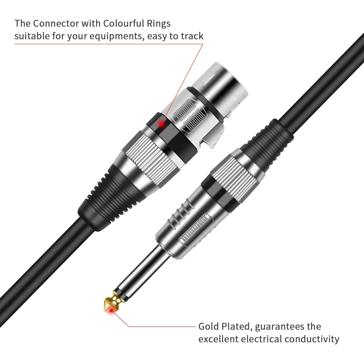 DREMAKE XLR Female to 1/4" TS Mono Unbalanced Cable 6ft XLR to 1/4" TS Interconnect Microphone Cable 1/4" 6.35mm Mono to XLR Female Color Microphone Audio Amplifier Cable - TS 6.5mm - XLR 6 Pack