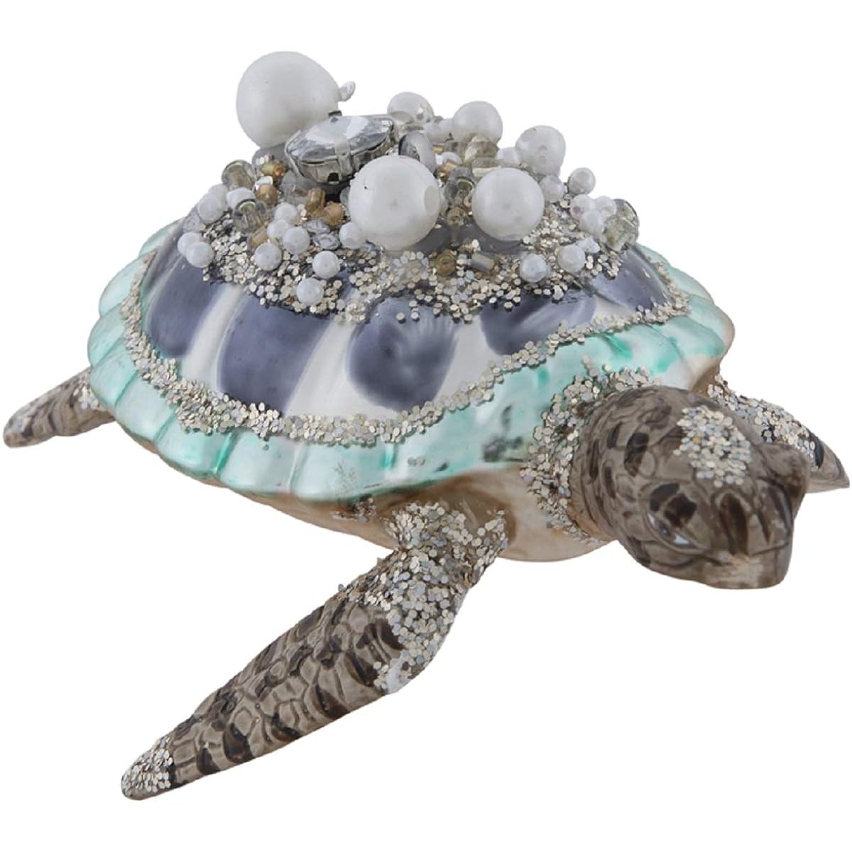 Sea Turtle Rhinestone, Pearl & Glitter Blown Glass Marine Christmas Tree Ornament (Glitter Sea Turtle Ornament)