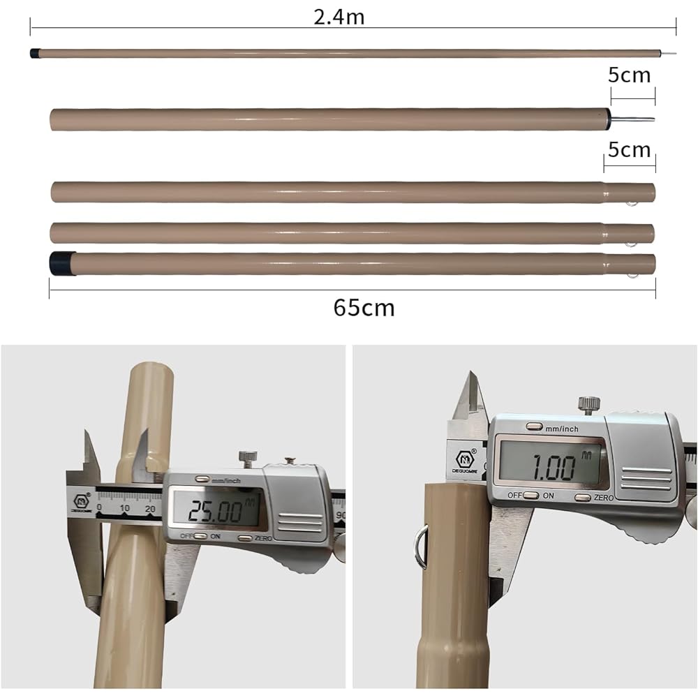 Tenplay Diameter 25mm MAX Approx. 240cm Tent Pole, Canopy Pole, 4 Connected, Adjustable, Telescopic, Set of 2, Tarp, Auxiliary Pole, Adjustable Pole, Easy to Assemble, Camping, Compact Storage, Convenient to Carry, Storage Bag Included