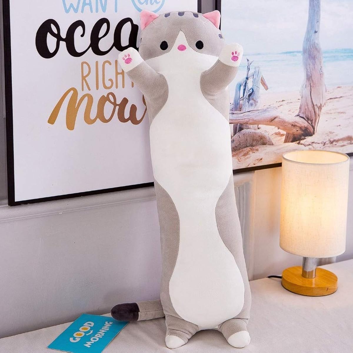 shangman Cute Plush Cat Doll Cute Cartoon Soft Stuffed Animal Kitten Pillow Long Throw Sleeping Pillow Doll Toy Gift for Kids Girlfriend Multiple Sizes (Grey, 150cm/59inch)