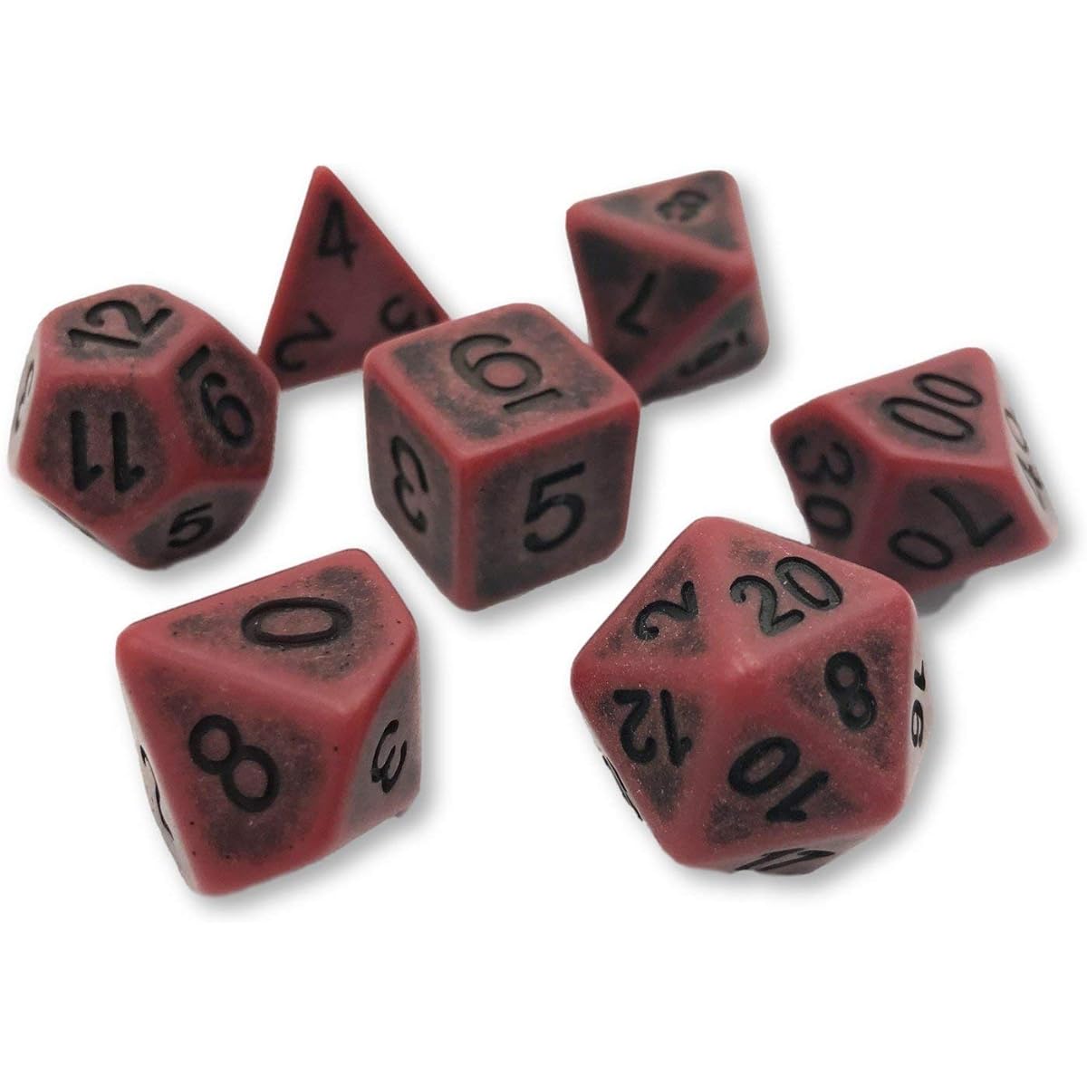 D20 Collective 7 Piece Polyhedral DND Dice Set Blood Red & Black Acrylic Dice for Table Top Dungeons & Dragons RPG & Games Role Playing Game Dice Set D&D Dice Set