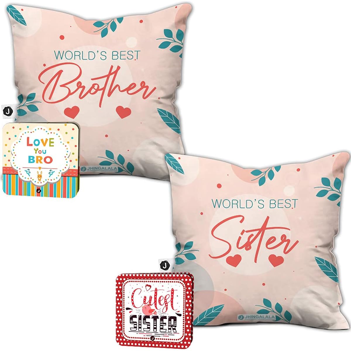 Jhingalala Brother Sister Gifts Combo | World's Best Brother Sister Print Cushion with Filler and 2 Greeting Cards Combo Gifts for Sister Birthday Anniversary Raksha Bandhan