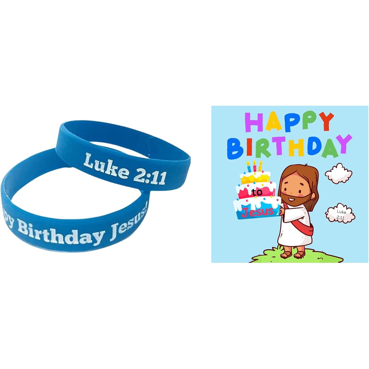 Happy Birthday Jesus Party Supplies, Set of 25 Christmas Greeting Cards with Bible Verse Luke 2:11 Silicone Wristbands, Small Size for Church, Sunday School, Christmas Party