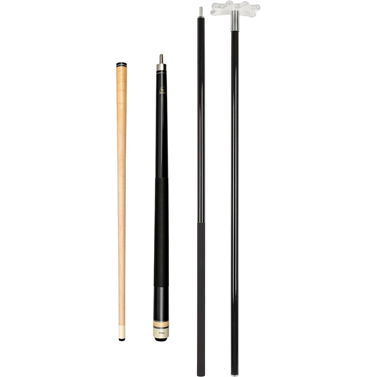 A set of 42cm Short Maple Cue Stick and 58" Fiberglass Bridge Cue with Transparent Head, SB1.