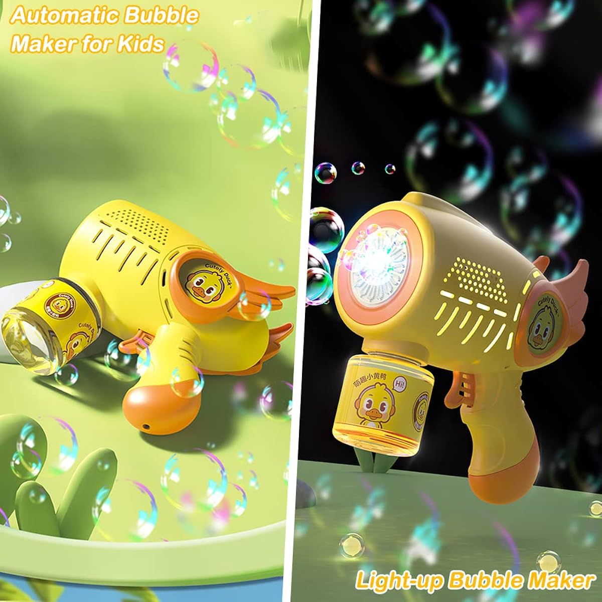 BestMal 2pcs Bubble Gun, Automatic Bubble Machine with Light & 2 Bottles, Bubble Refills, Bubble Blower, Soap Bubble Maker for Kids, Summer Toys Gifts, Party Favors, Birthday, Easter, Outdoor Toys