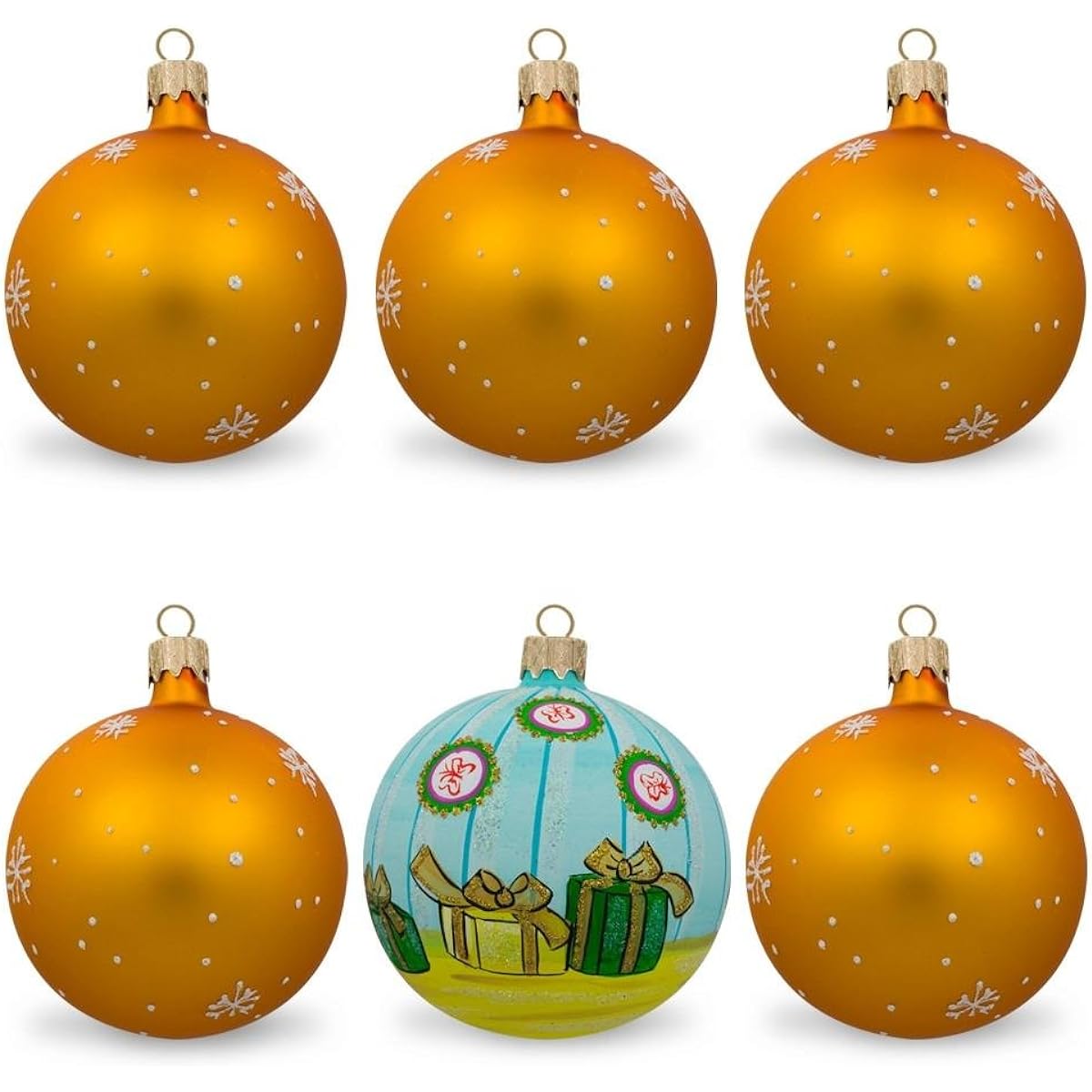 Set of 6 Santa with Gifts, Snowman, Nutcracker Glass Christmas Ornaments