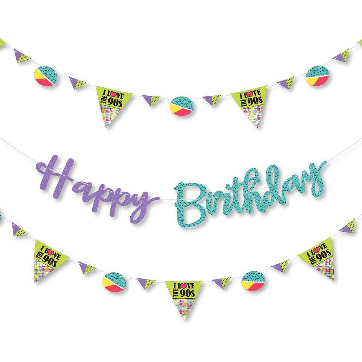 Big Dot of Happiness 90's Throwback 1990's Birthday Party Letter Banner Decorations 36 Banners with Cutouts and Happy Birthday Banner Letters