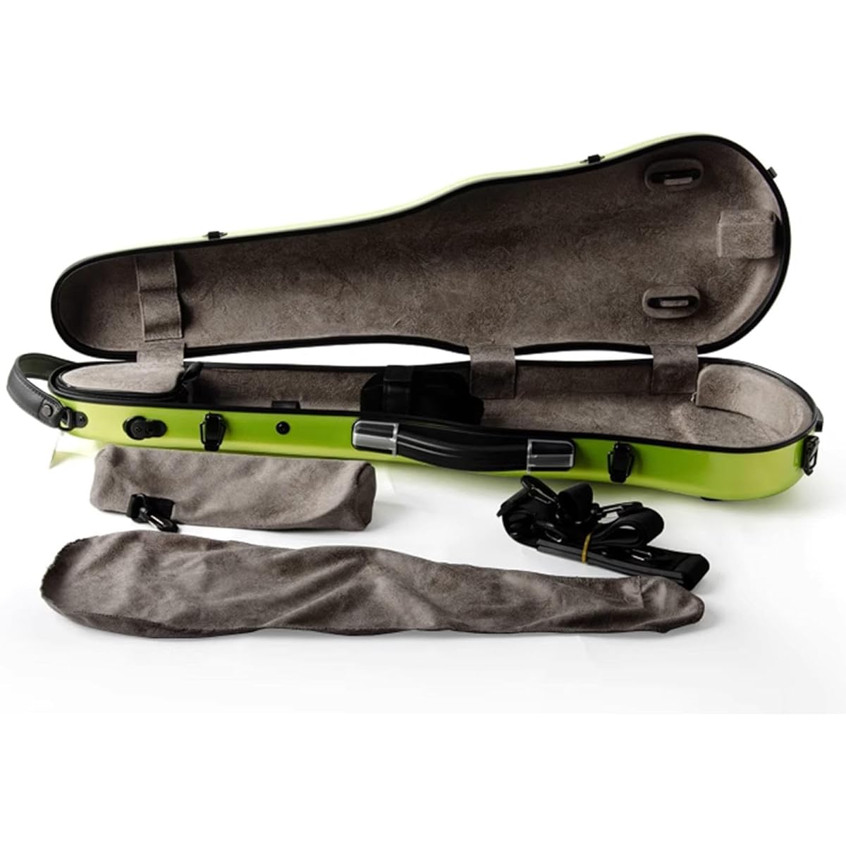 Violin Case, 4/4 Full Size Violin Hard Case, Carbon Fiber Violin Case Backpack, Violin Backpack with Hygrometer, Violin Protection Box Music and Shoulder Rest Pouch with Leather Handle, Accessory Bag, Violin Backpack, Green