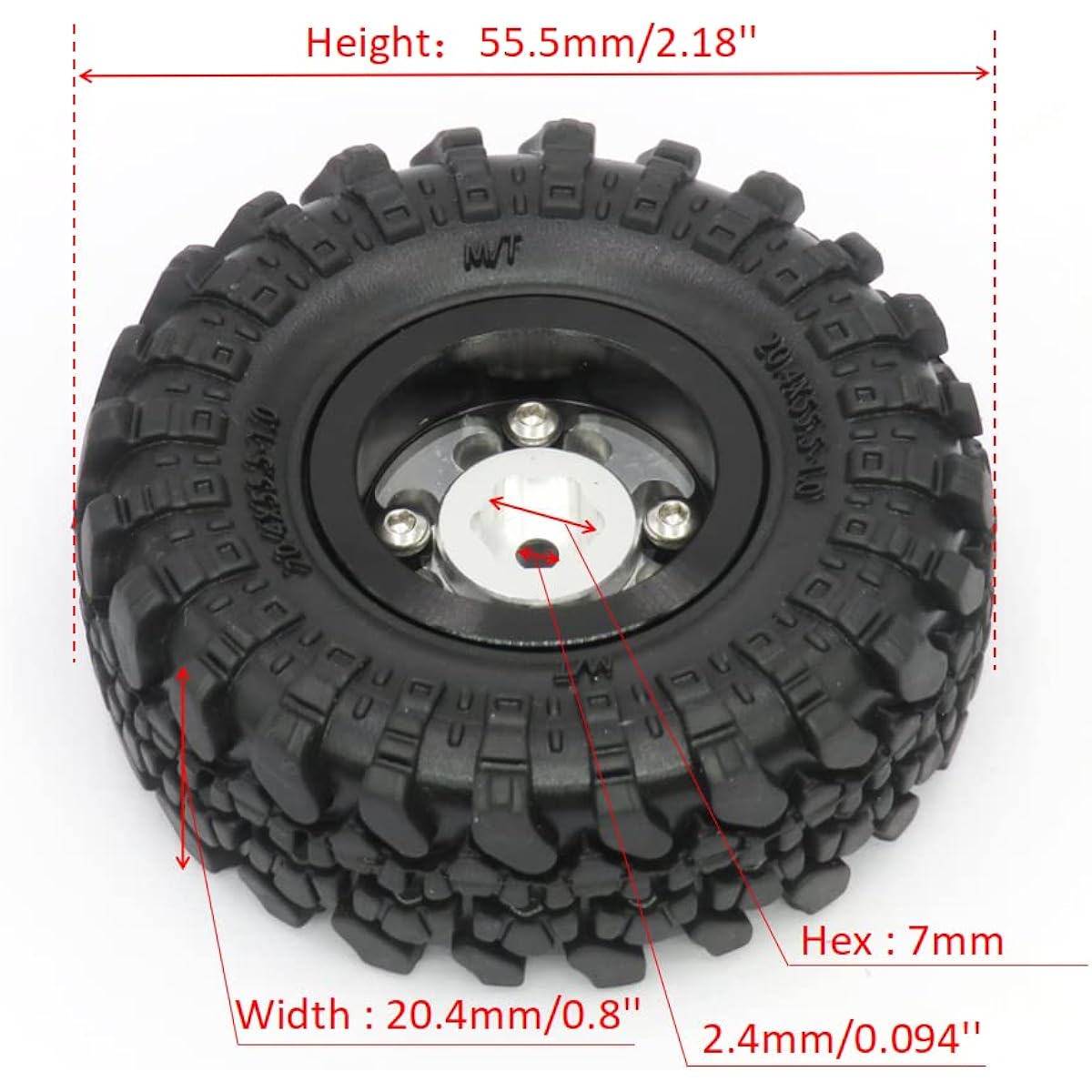 HOBBYSOUL 1/24 Wheels and Tires 1:24 Tires Mounted on 1.0 Beadlock Wheels Silver Black Weight: 33g (1.0 Tires with Foam + 1.0 Wheels with Heavy Stainless Steel Beadlock Rings) (4 Pack)