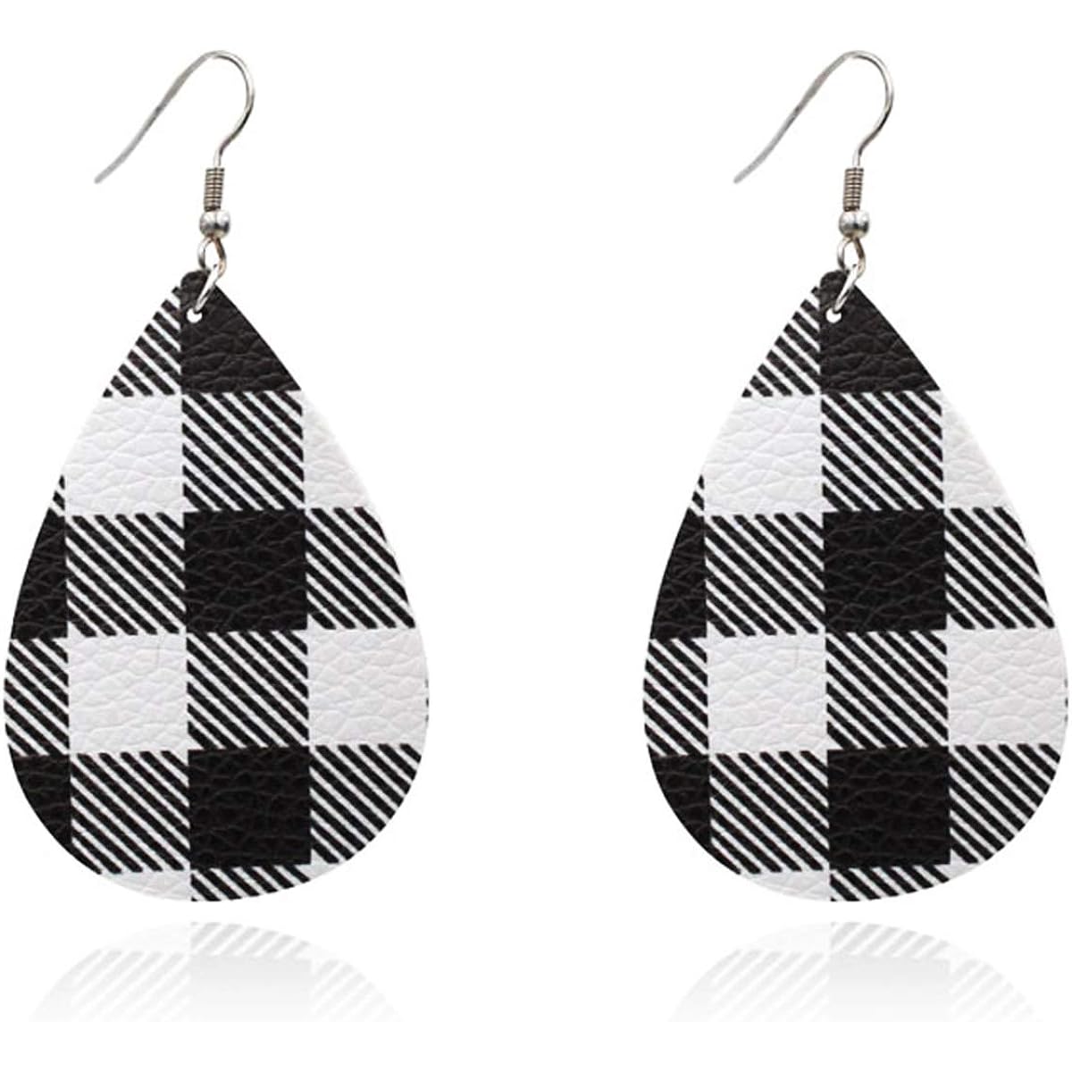 Iceyyyy 16 Pairs Christmas Plaid Earrings Christmas Faux Leather Plaid Statement Earrings Christmas Plaid Teardrop Dangle Earrings