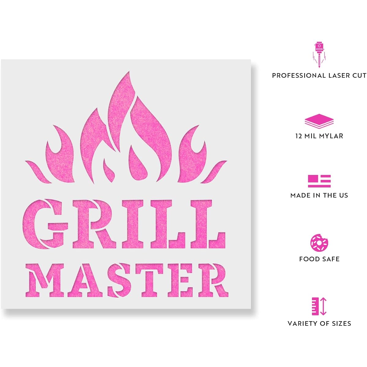 Grill Master Summer BBQ Stencil - Reusable Stencil - Create Your Own Grill Master Summer BBQ Home Decor, 25"x25", White