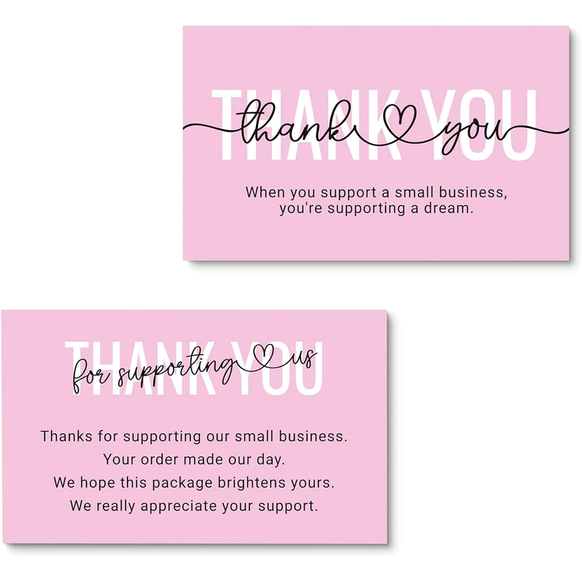 ITZAMNA Thank you for support my small business Card Customer thank ation Card Pink Script with Heart Pack of 100