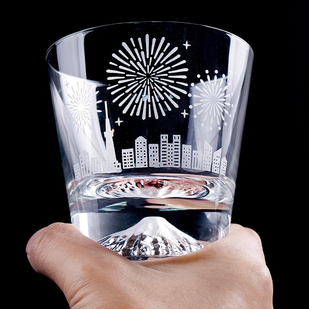 Tajima Glass Mt. Fuji Glass [Four Season Fireworks - Summer] Rocks Glass Souvenir Grand Prix Edo Glass Kiriko Whiskey Glass Rocks Glass Beer Sake Foreign Souvenir Celebration Gift Present MADE IN JAPAN Genuine TG23-015FWCY
