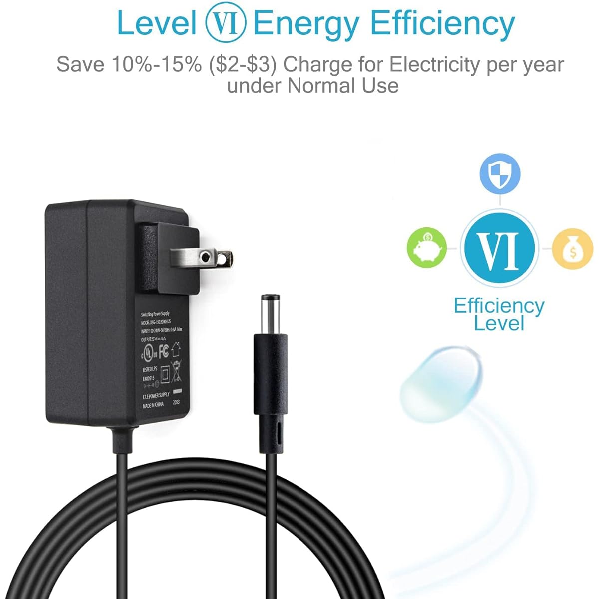 UL Listed GOOKYO 5V 4A Power Supply 5VDC 4000mA Wall Charger Multi-chip Switching Replacement AC Adapter Compatible with DC5V Devices such as Jetson Nano, Atomic Pi, USB Hub, Cable Box, DAC, etc. Power Supply