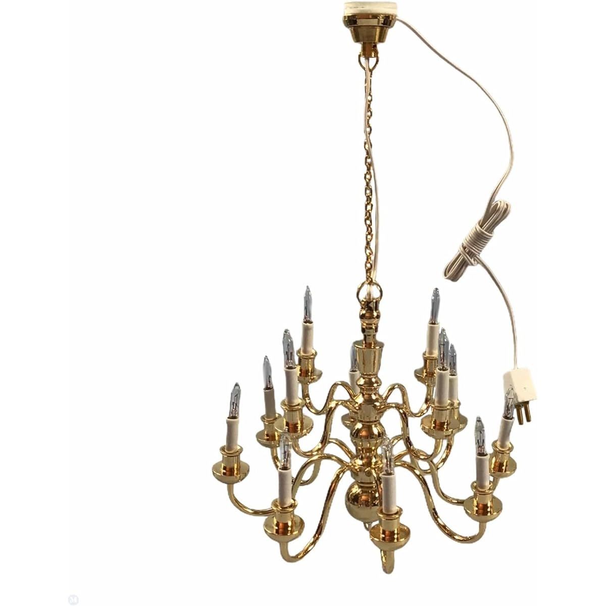 Melody Jane Dolls House Elite 12 Arm Brass Chandelier Candle Bulbs Miniature Electric Light