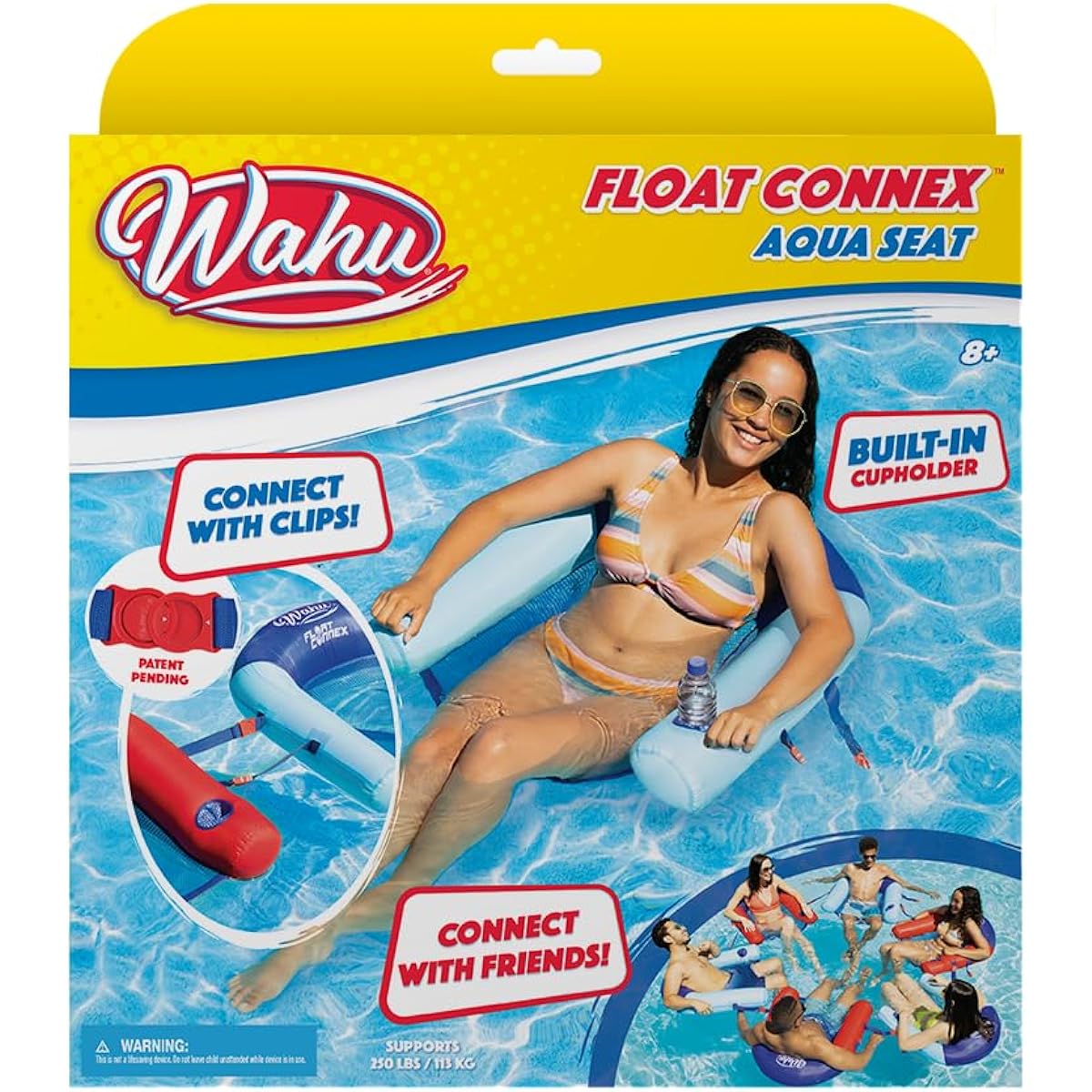 WAHU Float Connex Aqua Seat Blue/Light Blue - Use Connex Clips to Connect Floats - Versatile Pool Chair Float with Cup Holder