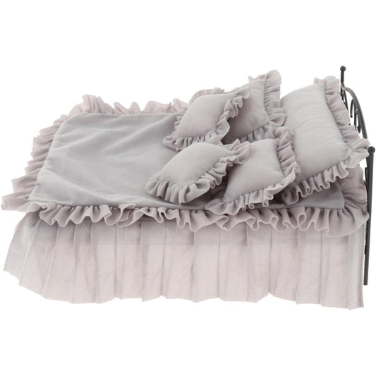 Almencla 1/6 Scale Wrought Iron Bed with Mattress Sheet for Dollhouse Decoration